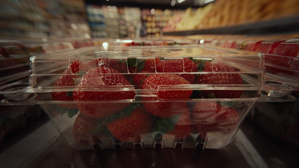 Fresh strawberries in a grocery store